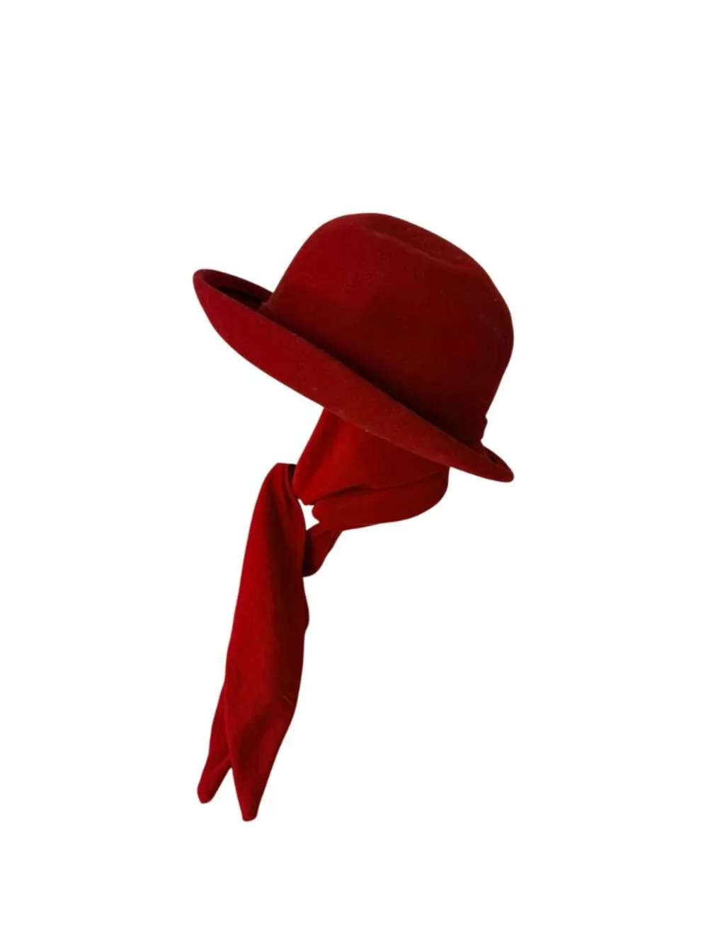 Red DoeSkin Wool Felt Church Hat VTG Scarf Tie Cloche by Bollman USA Millinery